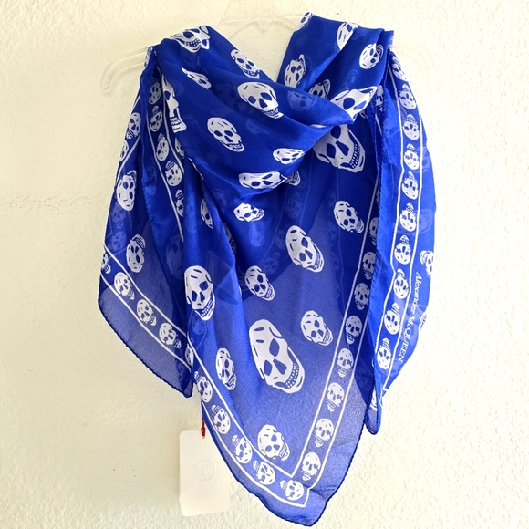 Alexander McQueen Accessories - Alexander McQueen Skull Silk Scarf Blue